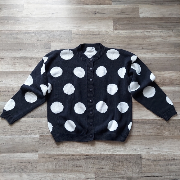 Vintage Express Tricot Polka Dot Cotton Cardigan Sweater Medium Large - Picture 5 of 11